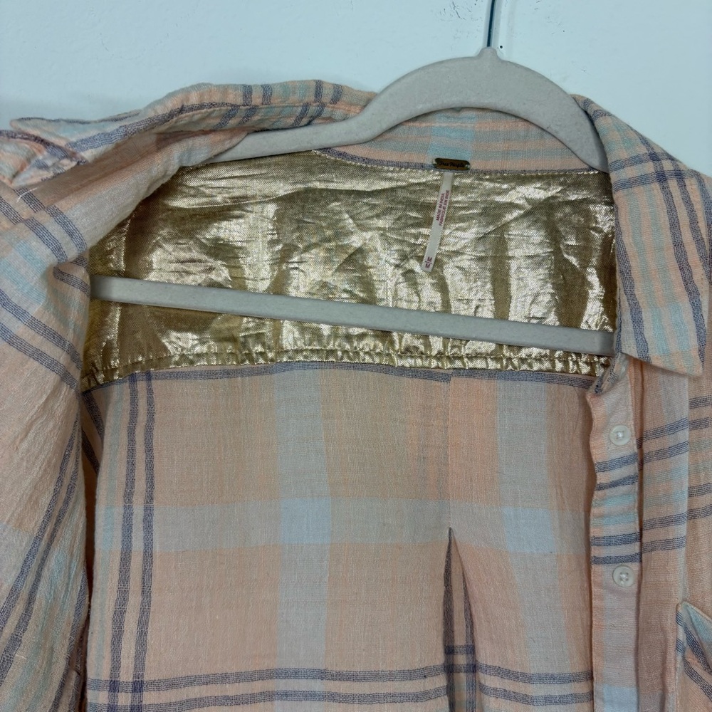 Free People Cutie Cropped Plaid Shirt Oversized Dolman Sleeve Top Size Medium - Picture 6 of 16